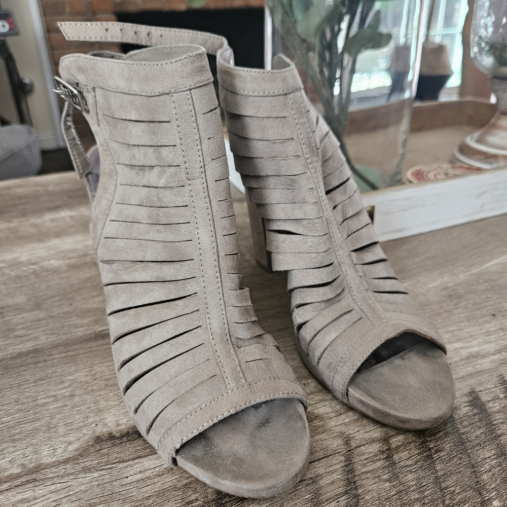 Carlos by Carlos Santana Taupe Peep-Toe Ankle Booties